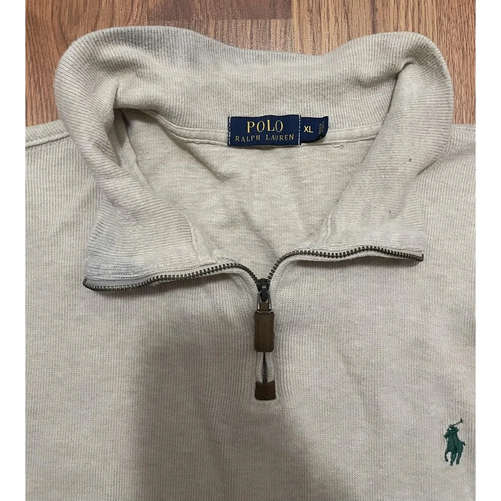 Polo Ralph Lauren Sweater Mens XL Quarter Zip Pullover Beige Mock Neck Pony